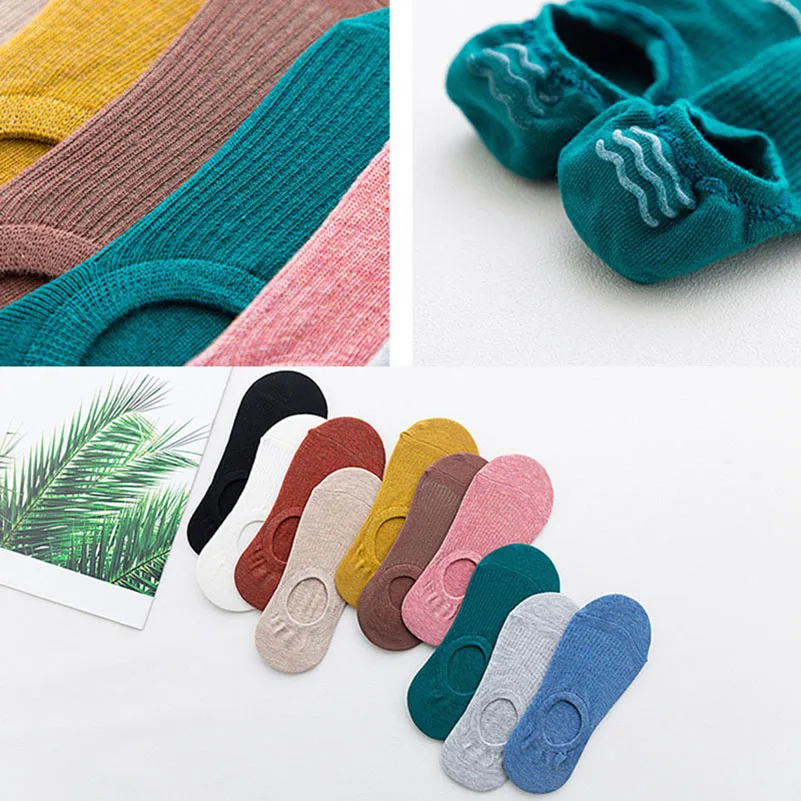 5Pairs Women Sock Slippers Cotton Invisible No Show Socks Non-slip Silicone Summer Pure Color Fashion Cute Thin Ankle Boat Socks image 6
