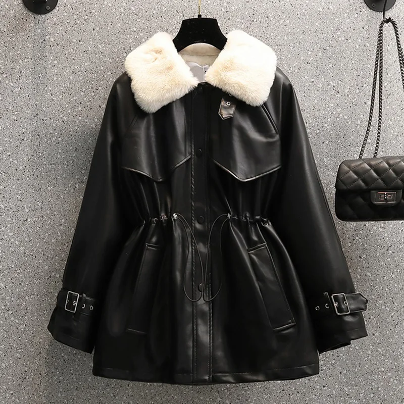 Jaqueta de couro feminina 2022 nova outono inverno jaquetas de couro feminino casaco moda fina engrossar quente parka outerwear