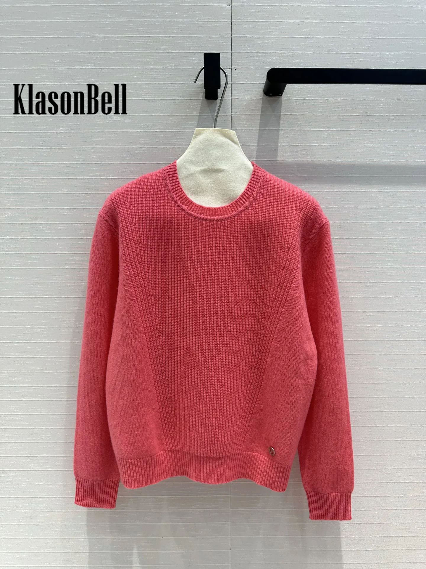 7.15 KlasonBell Women\'s Classic O-Neck Cashmere Long Sleeve Pullover Jumpers Ribbed Simple All-matches Loose Knit Sweater