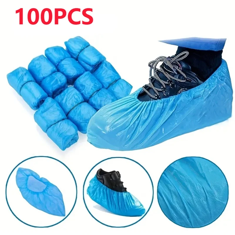 100/300PCS Disposable Waterproof Shoe Cover Plastic Non-slip Foot Cover Indoor PE Padded Overshoes Rain Mud-proof Shoe Cover
