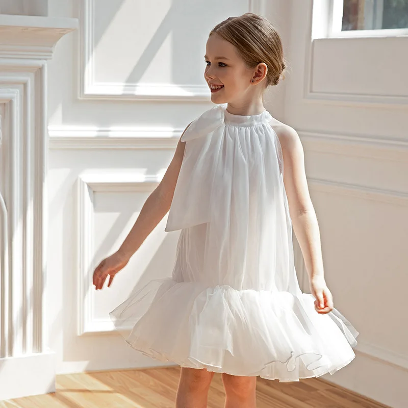 Girls Party Dresses Kids White Wedding Bridesmaid Princess Dress Girls Birthday Party Baptism Piano Performance Ball Prom Gown