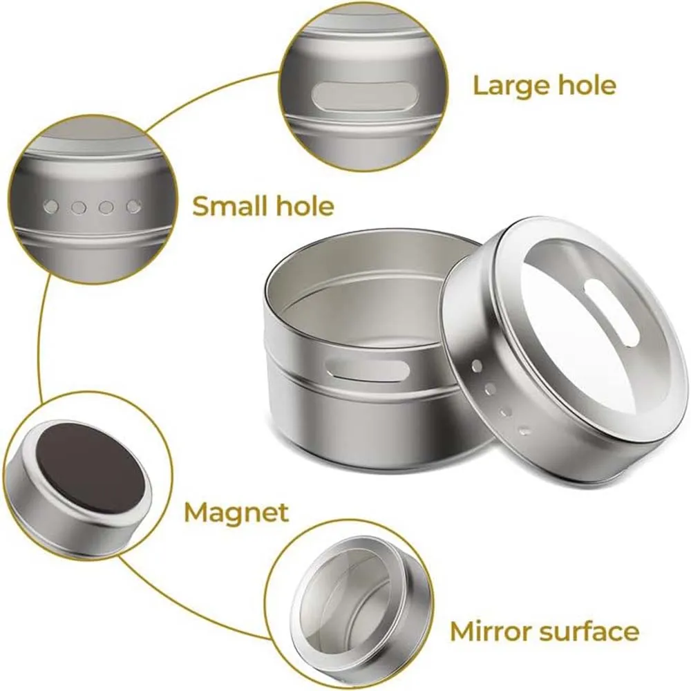 3oz Magnetic Spice Jars for Refrigerator Metal Spice Containers with Sift and Pour Lids