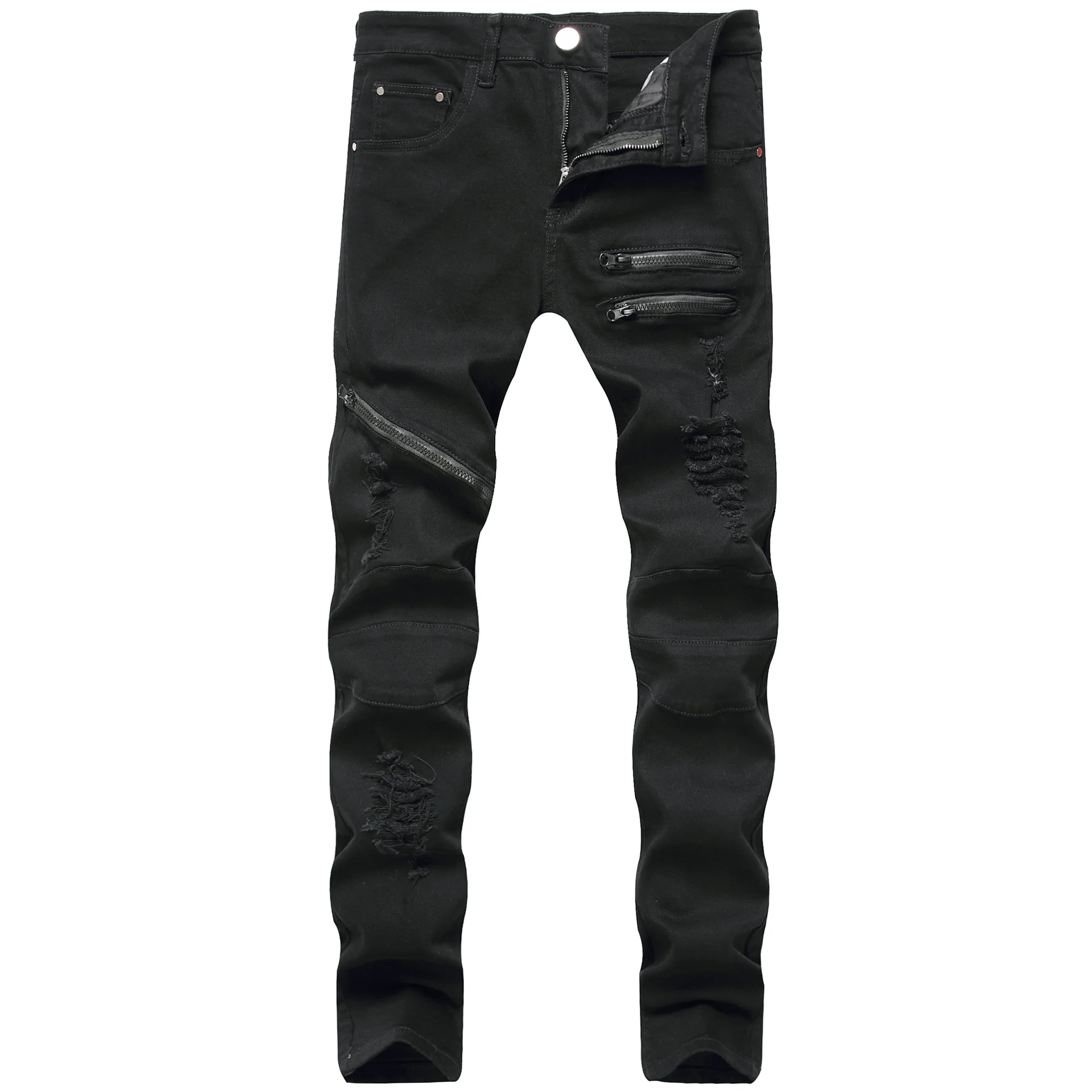 

Y2K Spring New Mens Fashion Ripped Jeans Hole Denim Trousers Hip Hop Vintage Skinny Black Jeans Man Zip Up Casual Jean Homme 바지