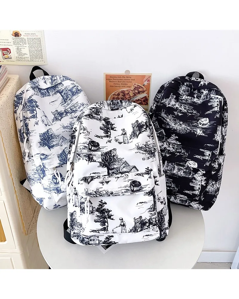 Fashion personalized print backpack backpack back-to-school season national style college student schoolbag large capacity trave