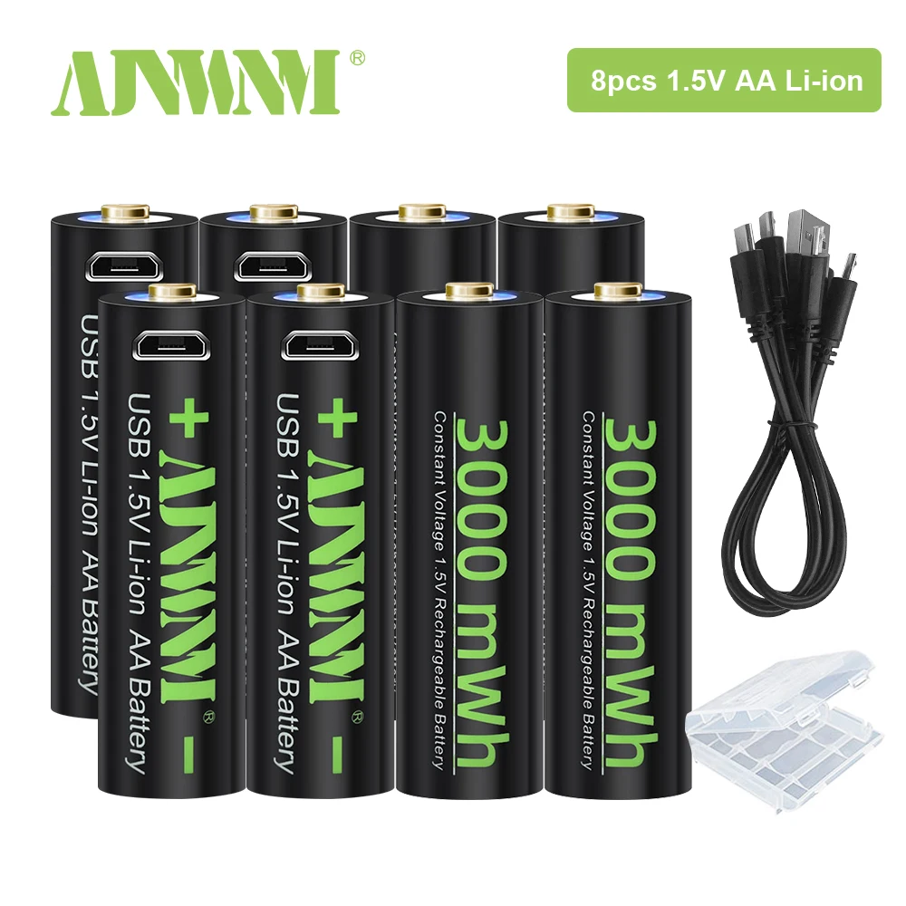 AJNWNM 1.5V AA USB Rechargeable Li-ion Battery 3000mWh Batteries AA for Remote control wireless mouse +USB Cable