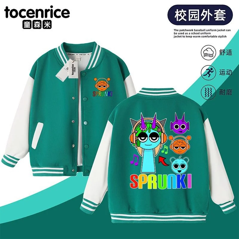 Sprunki Jacket Cartoon Game Incredibox Rhythm Box Pattern Children's Wear Boys Girls Coat Autumn Winter Clothes Baseball Jacket