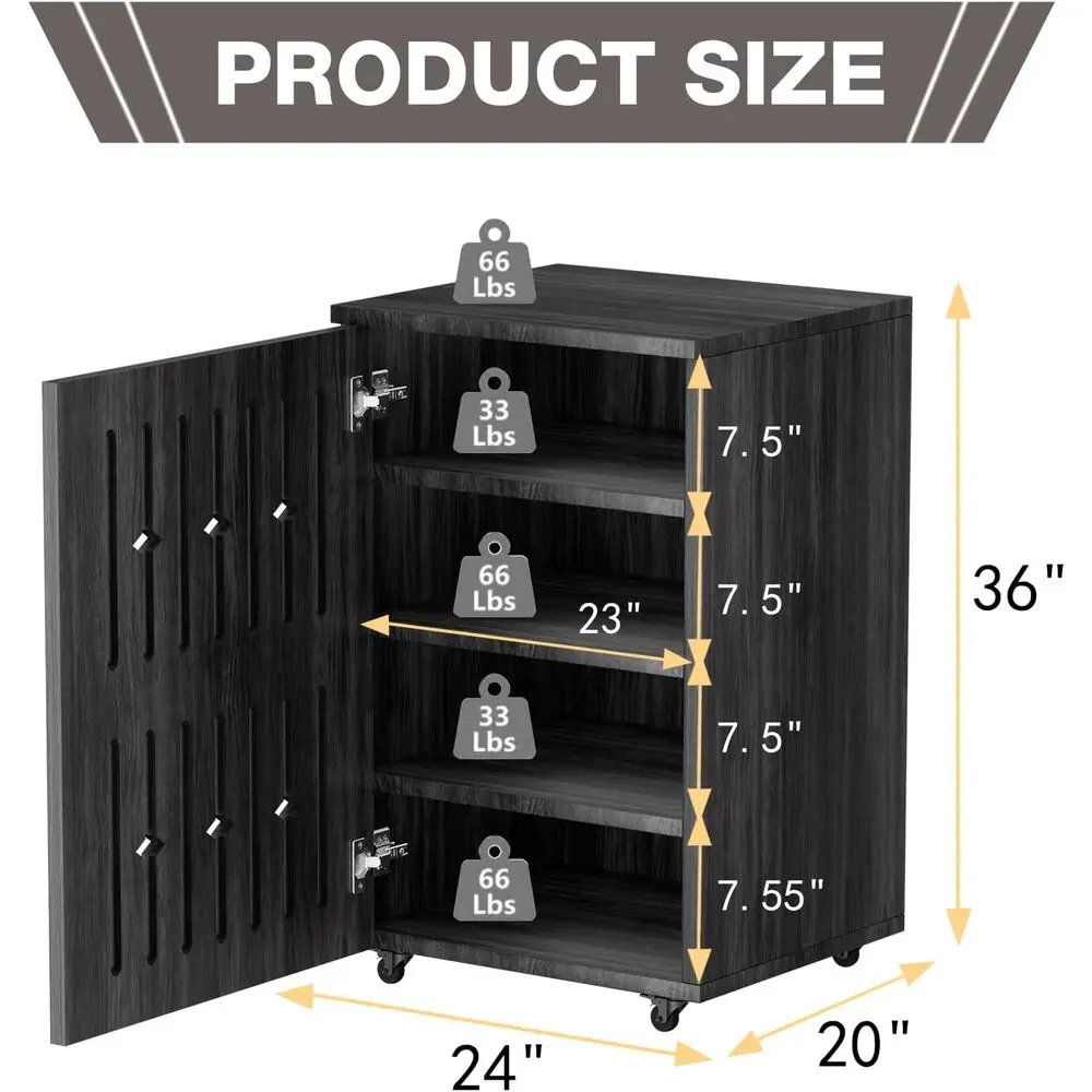 5-Tier Stereo Components Cabinet Wooden Audio Equipment Cabinet with Grille Door Closed Entertainment Stand with Adjustable Shel