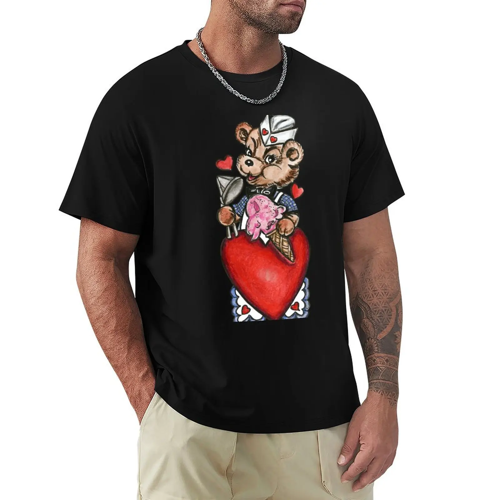 

Ice Cream Love Bear - LOL Lots of Love Art T-Shirt graphic tee shirt Short sleeve tee mens big and tall t shirts