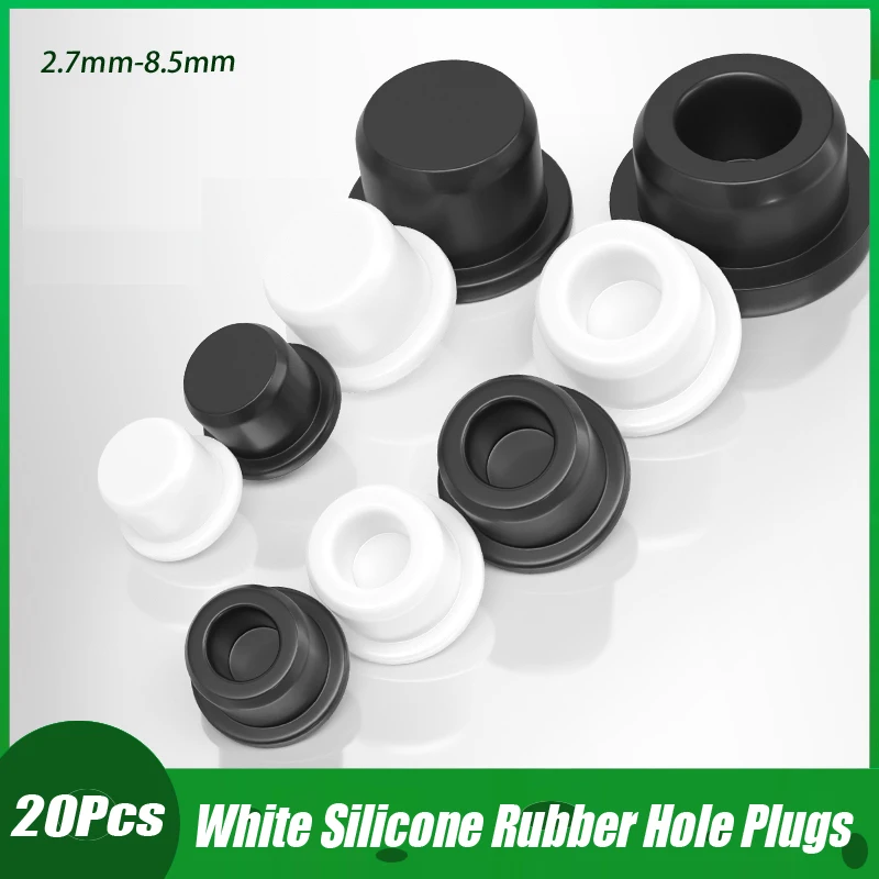 20PCS 2.7mm-8.5mm White Silicone Rubber Hole Plugs Solid T Type High Temperature Seal Stopper Dustproof Plug