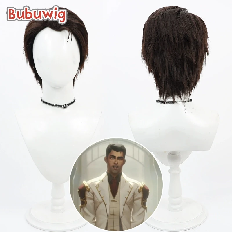 Bubuwig Synthetic Hair Arcane Jayce Cosplay Wigs Game LOL Season 2 Arcane Jayce 30cm Short Straight Brown Men Wig Heat Resistant