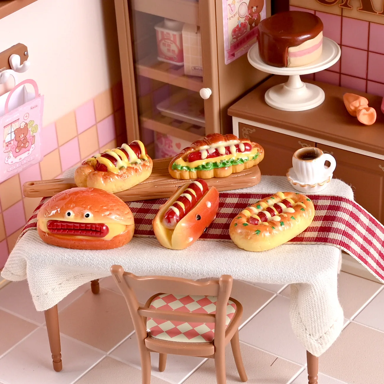 1/12 5PCS Miniatura de Comida para Casa de Muñecas, Decoración de Escena de Juego, Mini Ensalada de Verduras, Sándwich de Hot Dog con Relleno, Hamburguesa, Accesorio para Muñecas