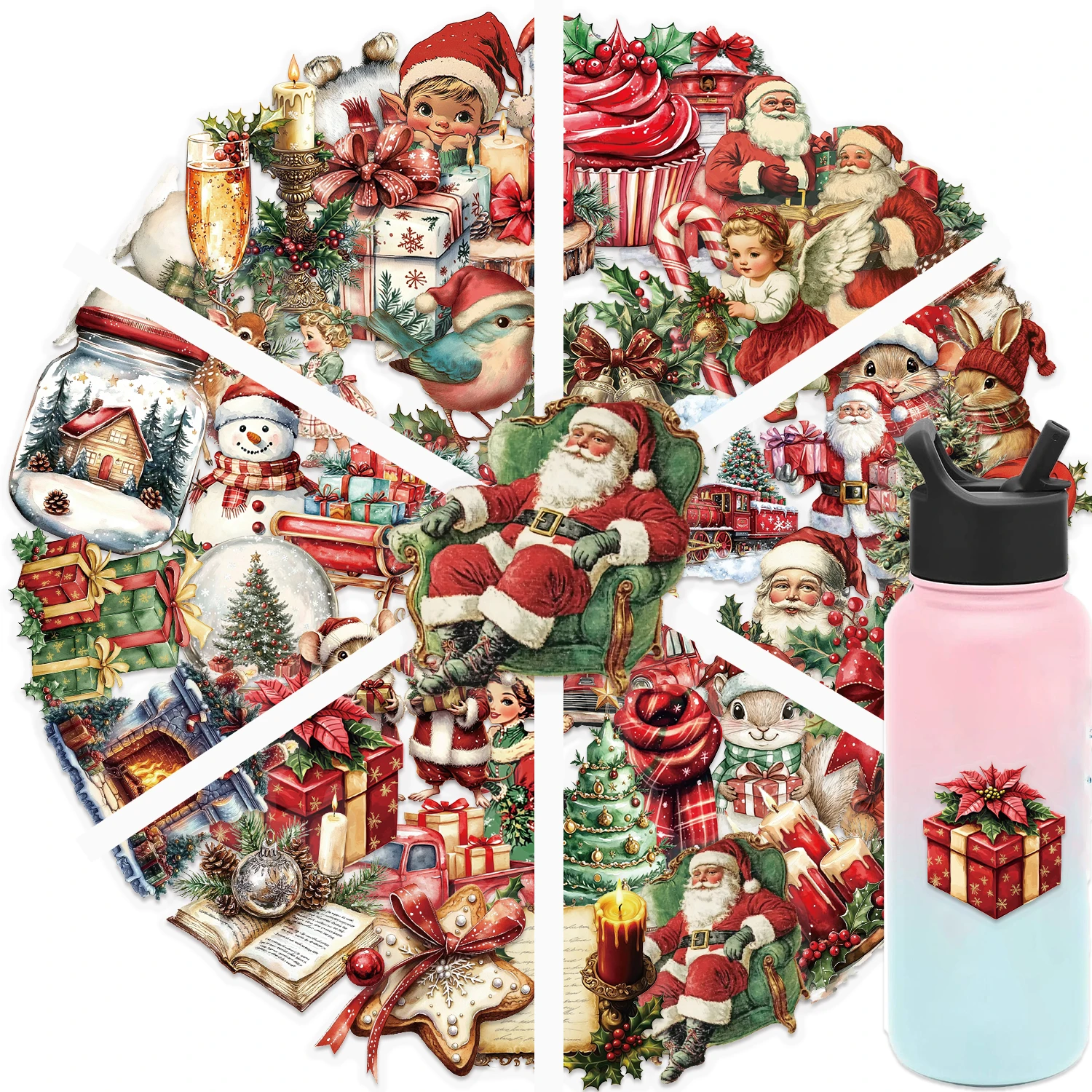 50PCS Retro Christmas Transparent Stickers Laptop Phone Cases Water Cups Helmet Stickers Waterproof Decals image 5
