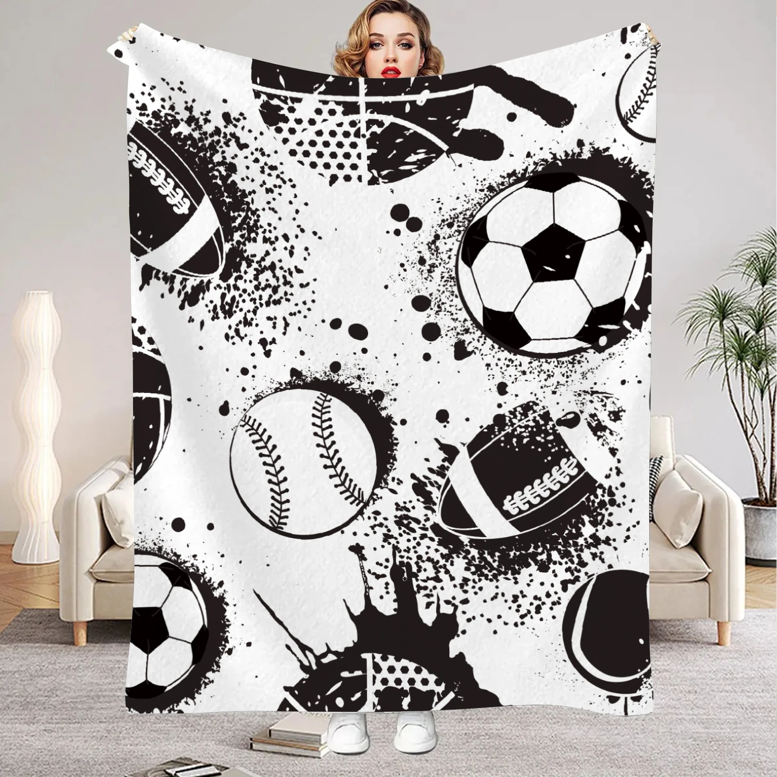 1pc Flannel Blankets Colorful Football Printed Quality Soft Warm Throw Blanket Winter for Kids Boys Couch Bed Fluffy Bedspread