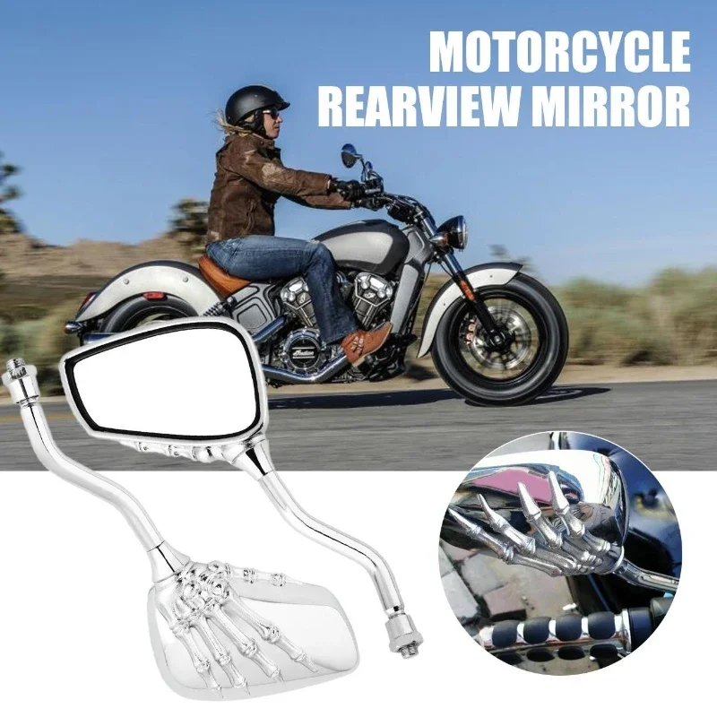 Motorcycle Skeleton Hand Sideview Mirror Motorbike Rearview Mirror（Left+Right ）