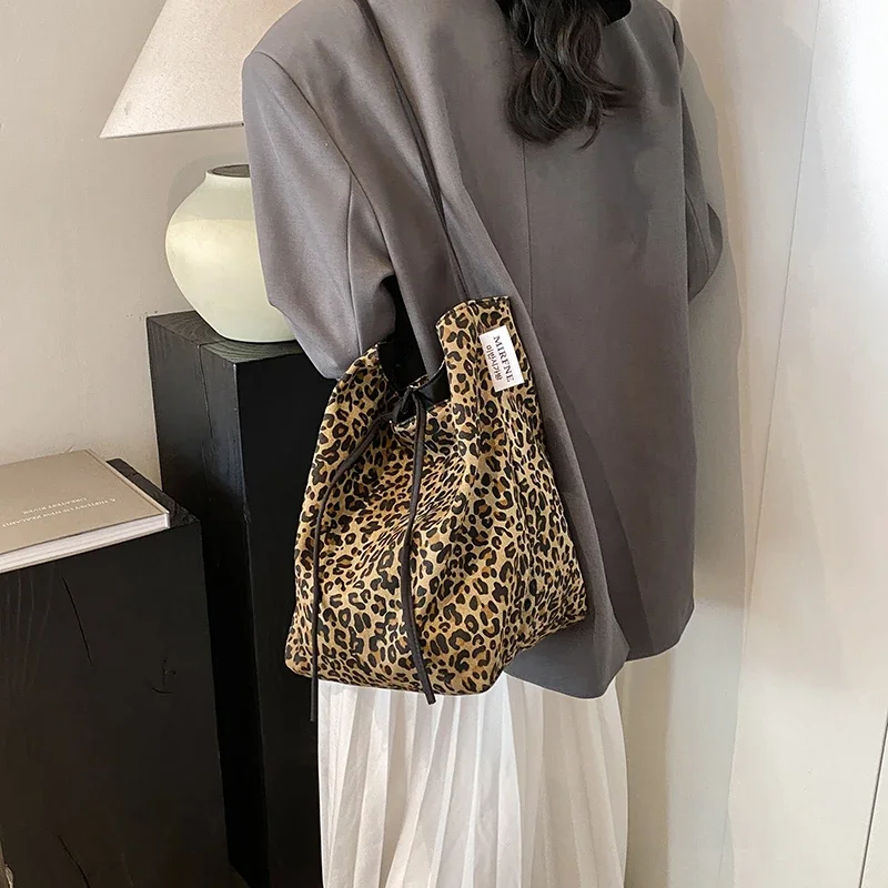 LEFTSIDE Cloth Leopard Big 2 Pcs/set Underarm Bags Lady Shopper Shopping Shoulder Bag for Women 2024 Korean Fashion Y2K Handbags