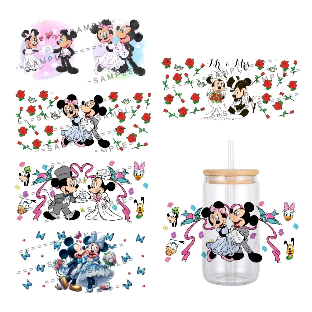 

11x24cm Cute Wedding Mickey Minnie Disney UV DTF Transfer Sticker Waterproof Transfers Decals For 16oz Glass Cup Wrap Stickers