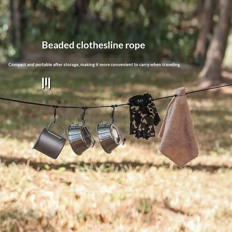 Portable Beaded Clothesline With Adjustable Fixing Beads Compact Foldable For Outdoor Camping Travel Hiking RV Trip