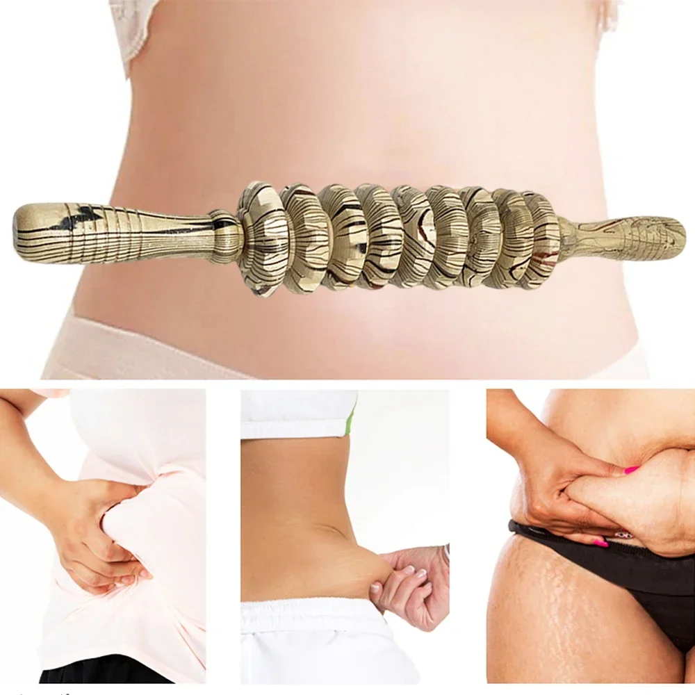 9 Wheels Wood Therapy Massage Tool Wooden Lymphatic Drainage Massager Guasha Stick for Body Sculpting Anti Cellulite Weight Loss