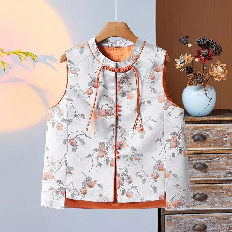 

Spring Fall Women Dobby Floral Sleeveless Chinese Tang Style Vest Coat , Woman Clothing Jacquard Flower Vests Coats