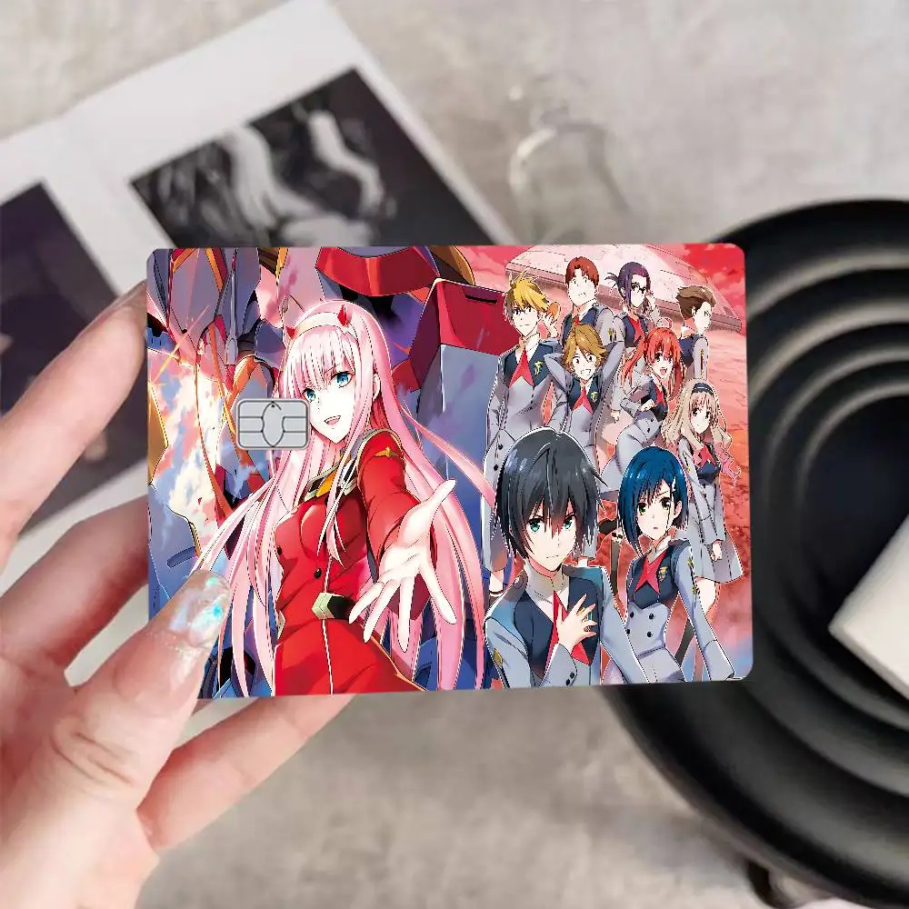 غطاء جلدي لفيلم ملصق الرسوم المتحركة Darling In The Franxx لبطاقة الائتمان وبطاقة الخصم البنك الأمامية