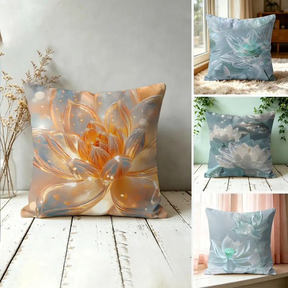 Luxury Lotus Flower Cushion Cover Square Pillow Bedroom Sofa Leisure Comfort Living Room Home Decoration 40X40