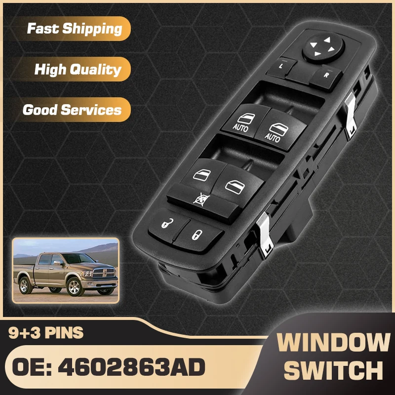 

4602863AD Power Window Control Switch Button For Dodge Ram 1500 2500 3500 Truck 2009 2010 2011 2012 4602863AB 4602863AC 9+3 Pins