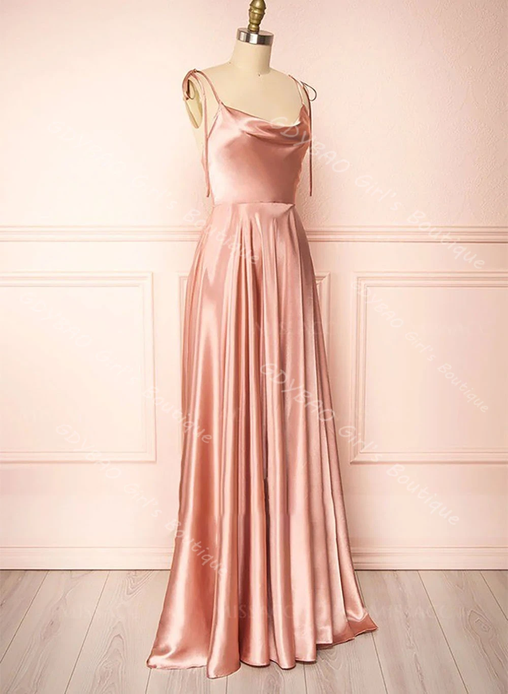 Customized Women's Bridesmaid Dress A-Line Cowl Neck Spaghetti Strap Wedding Party Dress Satin Robe Backless Prom Evening Gown