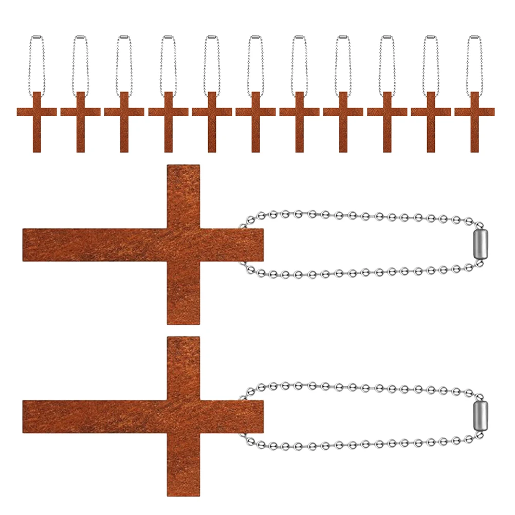 

40pcs Wooden Cross Pendant Mini Charms With Metal Bead Chain For Diy Jewelry Craft Necklace Bracelet Earring Keychain Home Decor