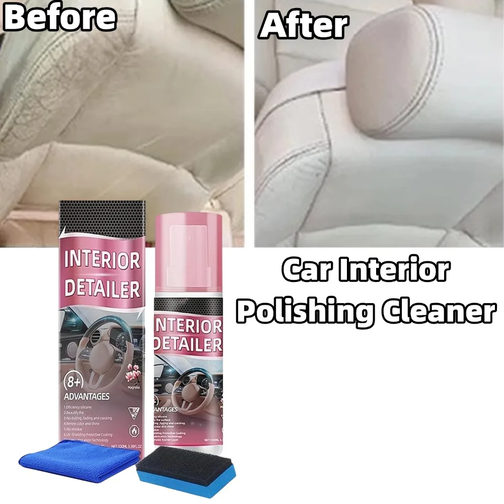 

100ml Car Interior Polishing Cleaner, No Rinse Multi-Purpose Interior Detailer Spray, Leather Plastic Cleaner for Car Sofa Home