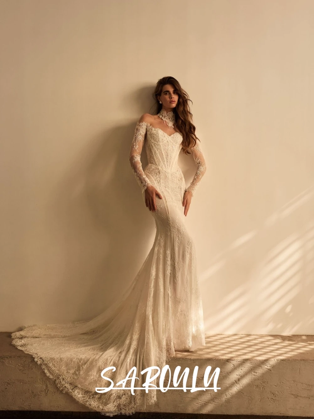 

Romantic Lace Pearls Wedding Dress Customized Charming Corset Mermaid Bride Wear Graceful Glitter Beautiful Bridal Gown
