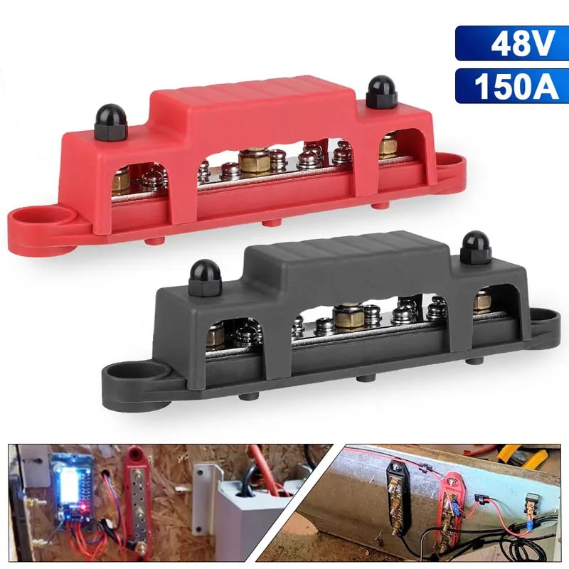 Rv Ship Power Distribution Block High Current Terminal Terminal Busbar 48V Dc 150A M6 Stud Busbar Set Rv Accessories