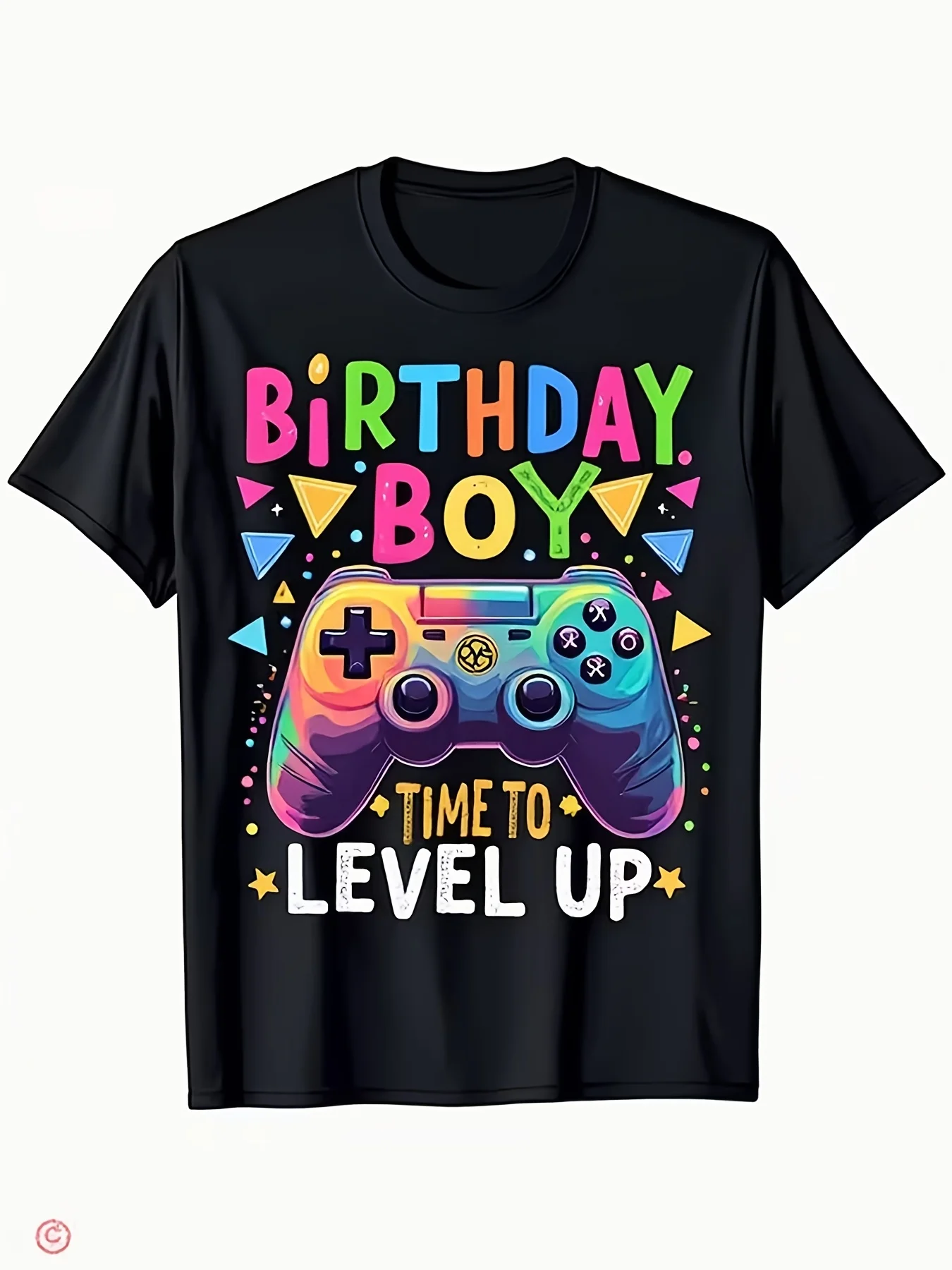 Boys Time‑to‑Level‑Up Game‑Controller‑Print Birthday‑Gamer Casual Short‑Sleeve Crew‑Neck T‑Shirt