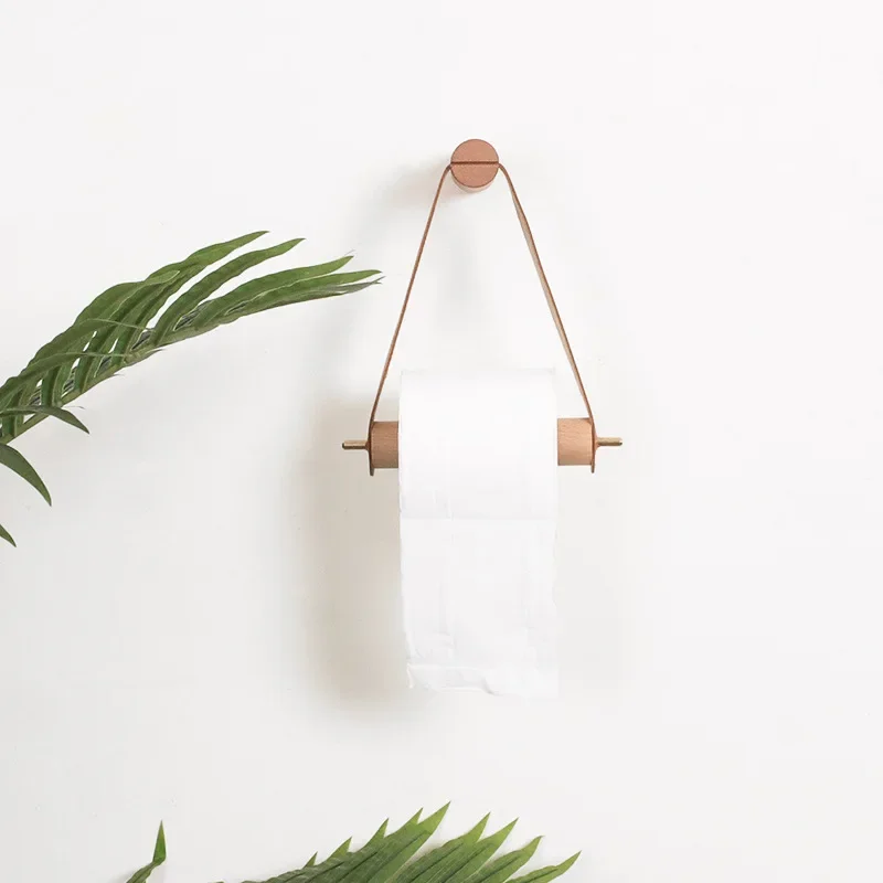 Kitchen Vertical Paper Towel Holder Bathroom Toilet Wooden Pure Copper Wall Paper Roll Holder Nordic Perforated Napkin Holder