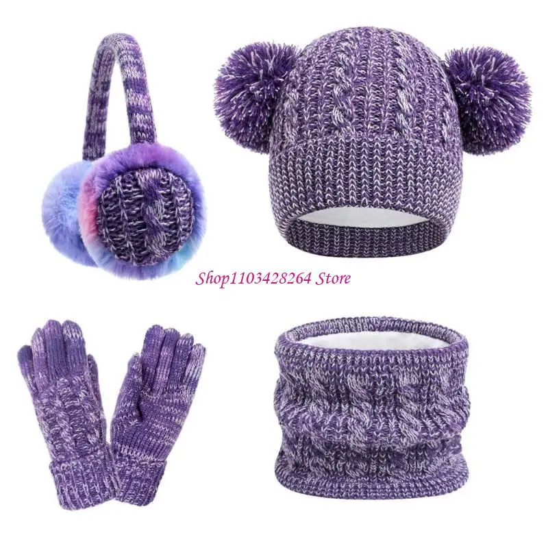 Boy Girls Winter Hat Scarf Gloves Earmuffs Set Soft Outdoor Gears Comfortable view 2