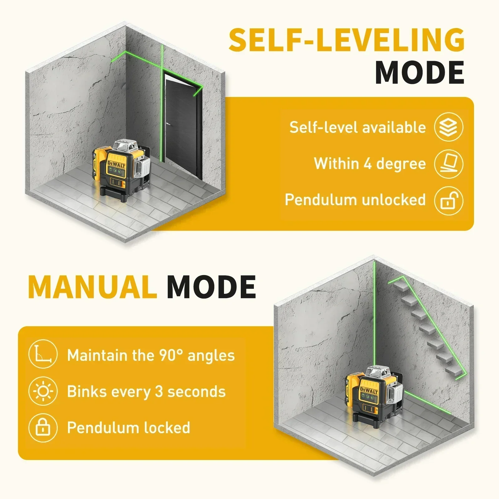 2025 Dewalt DW089LG 12 Lines 3 Sides*360 Degree Vertical 12V Lithium