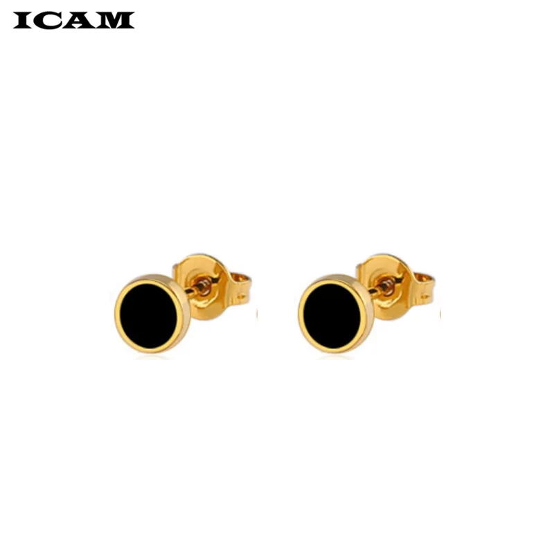 ICAM Punk Style Black Round Titanium Steel Stud Earrings Male Female Earrings Hot Sale Men Earrings Drop Shipping