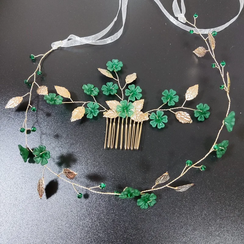 Green Wedding Hair Combs Bride Hair Jewelry For Women Pearl Flower Leaf Hairpins Girls Party Hairbands Tiaras Noiva Hair Jewelry