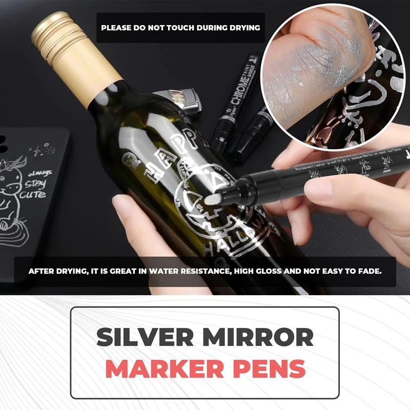 AU67-3Pcs مرآة فضية مجموعة أقلام خطاط (ماركر) علامات الطلاء القلم الفن الدائم مرآة فضية كروم ماركر 0.7/1/3 مللي متر #4