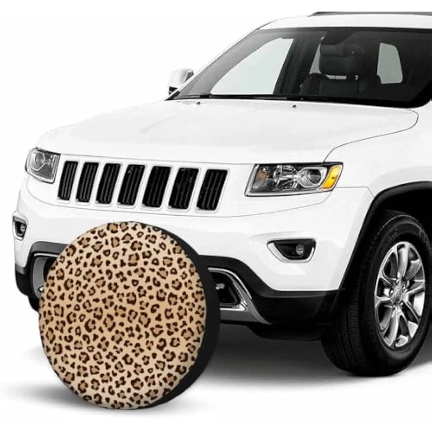Leopard Print Spare Tire Cover Polyester Weatherproof Protector for SUV RV Truck Camper Trailer
