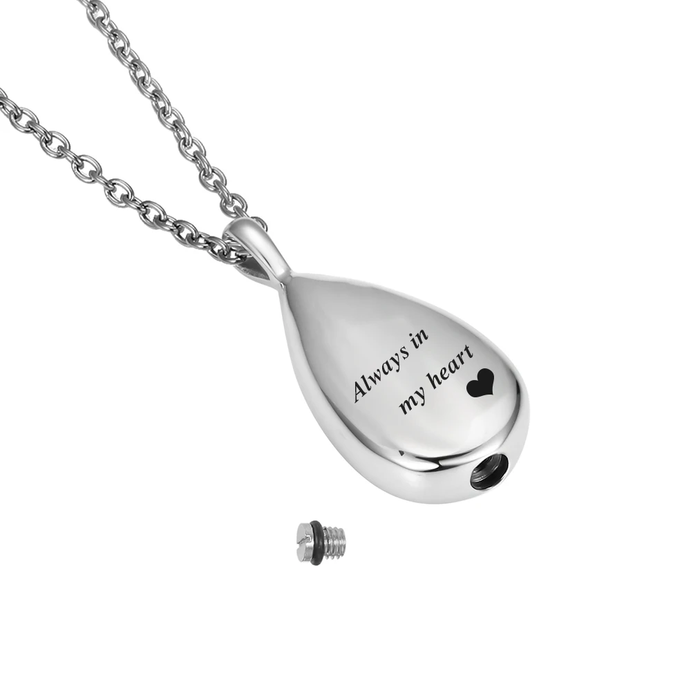 Carved Teardrop Keepsake Ashes Necklace Urn Pendant Cremation Memorial Jewelry-Always in My Heart