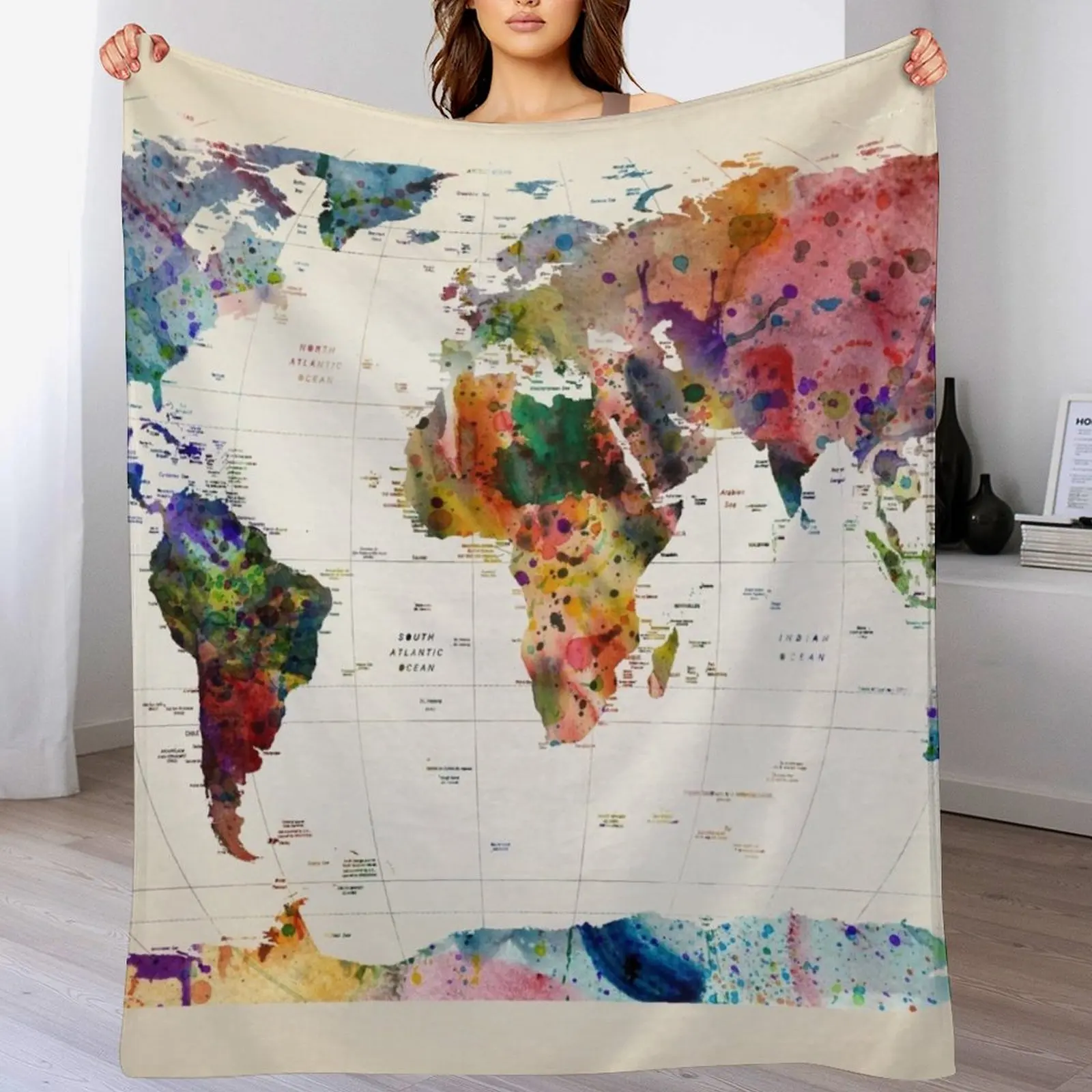 

map Throw Blanket Flannel Fabric Retros Luxury Designer Travel Blankets