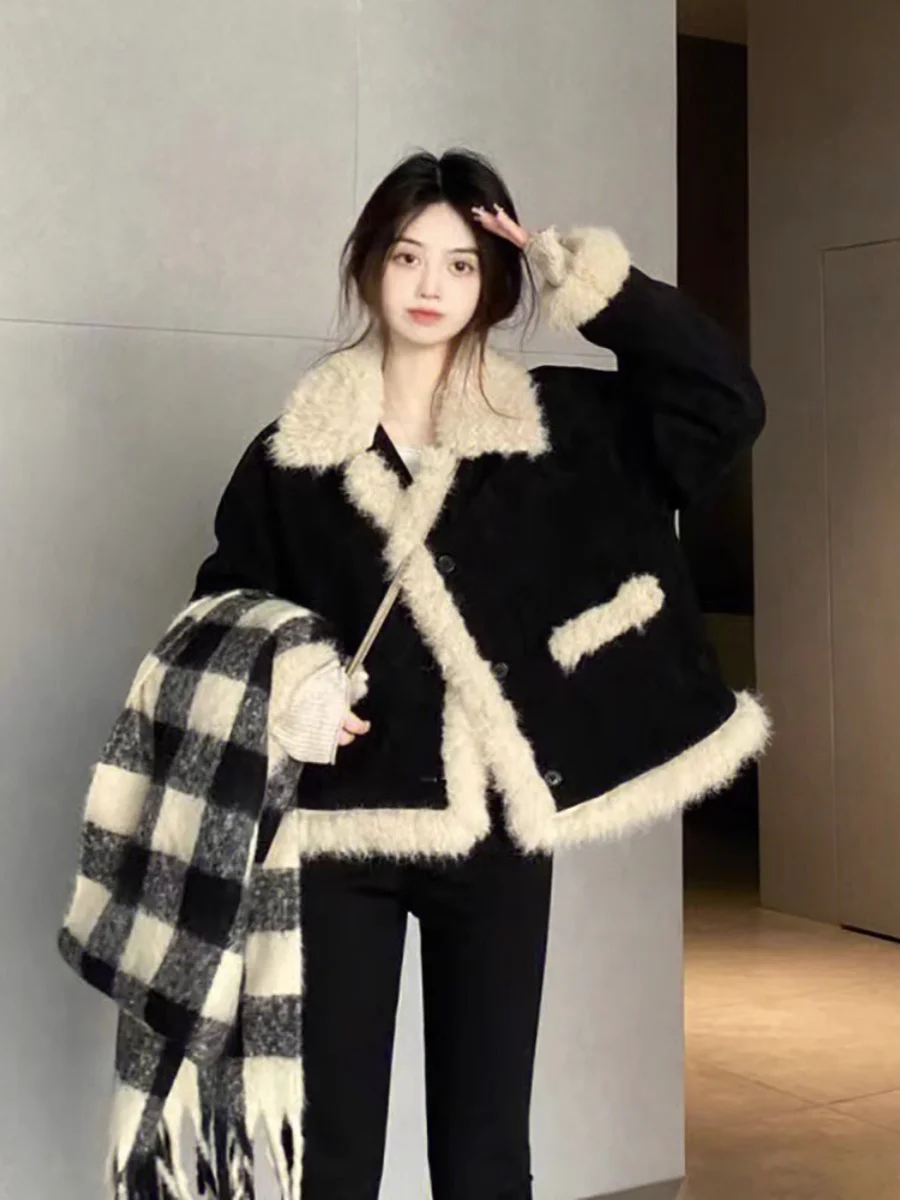 Winter koreanische Mode Lamm wolle Jacke warme Frauen sowie Samt mäntel lässig Plüsch verdicken Chaquetas Chic Pelz integrierte Oberbekleidung