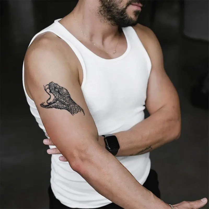 Snakehead secluded dark style domineering arm waterproof wash simulation tattoo sticker temporary herbal sticker