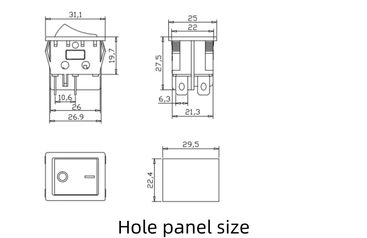 KCD4 Wippschalter 16A250V Power-Reset-Taste mit 4 oder 6 Pins, 2- oder 3-Positionen, in verschiedenen Farben erhältlich, mit oder ohne Beleuchtung – Detail 3
