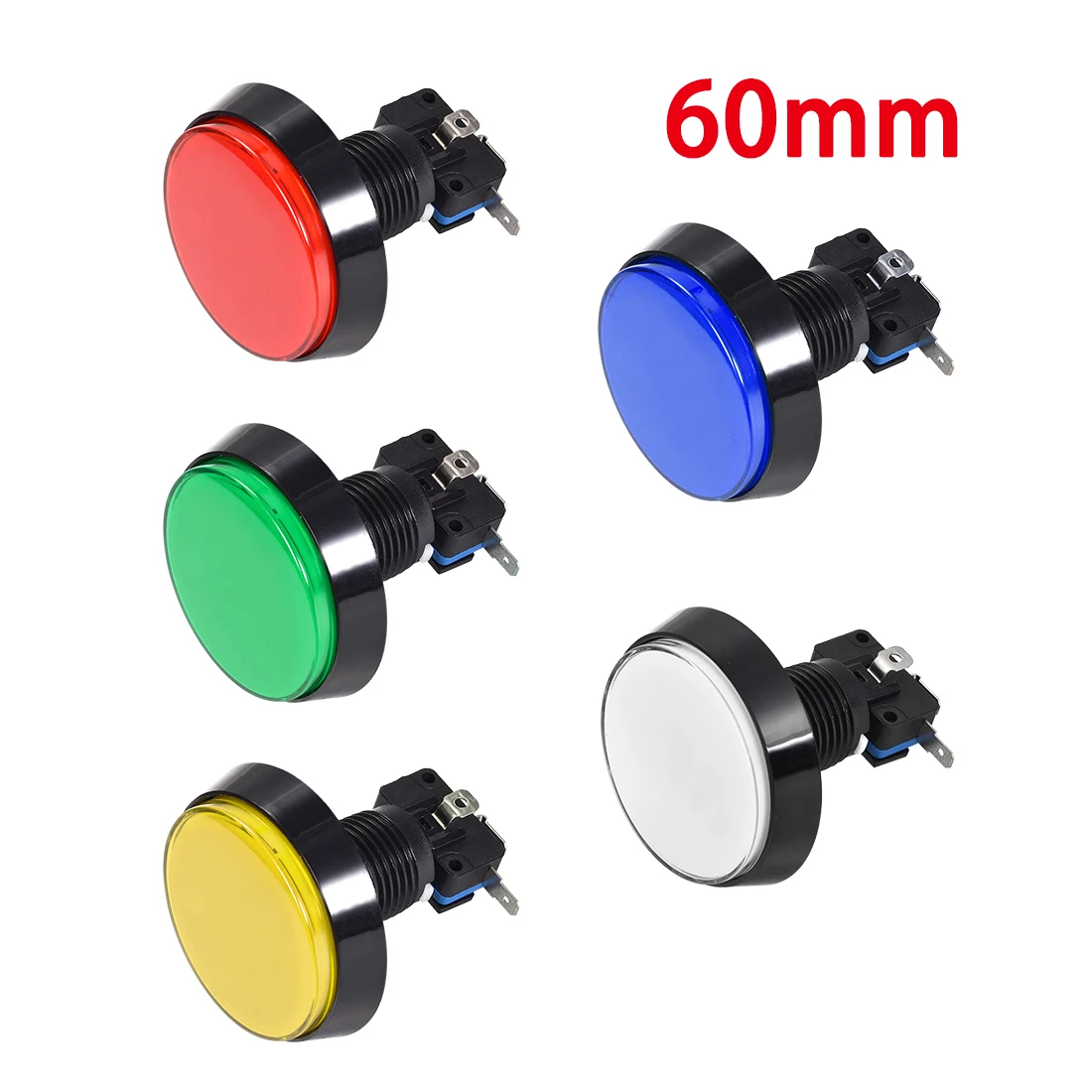 5Colors 5pcs 46mm/60mm Round Game Push Button 12V LED Illuminated Push Button Switch with Micro Switch for Arcade Video Games