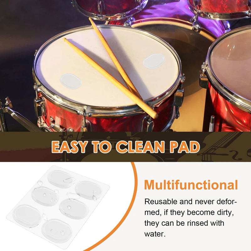 6Pcs/Set Snare Drum Mute Pad Drum Damper Gel Pads Snare Tom Drum Muffler Mute Transparent Percussion Instrument Accessories