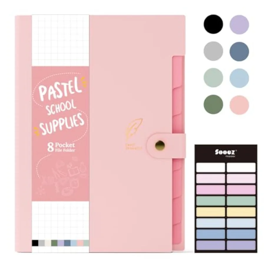 

Aesthetic 8 Pocket Accordion File Organizer, Pastels Expanding File Folder for Important Document with Labels, Portable Receipt