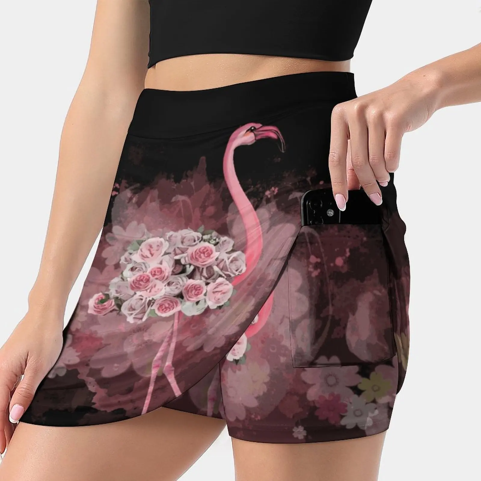 Flamingo And Pink Roses Flowers Watercolor Skirts Woman Fashion 2022 Pant Skirt Mini Skirts Office Short Skirt Flamingo Love