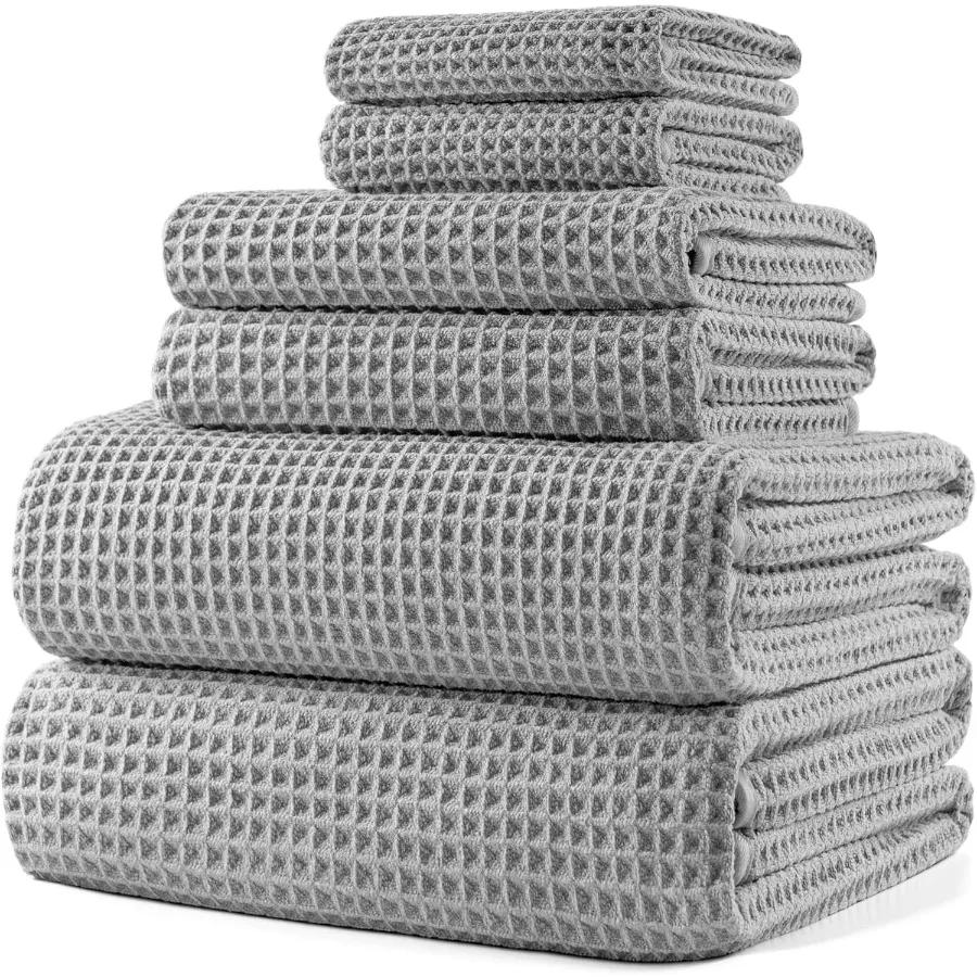 

Oversize 60 x 30 in. Quick Dry Lint Free Microfiber Bath Towel Set for Spa and Home Use 6 Piece Waffle Weave Bathroom Towels Id