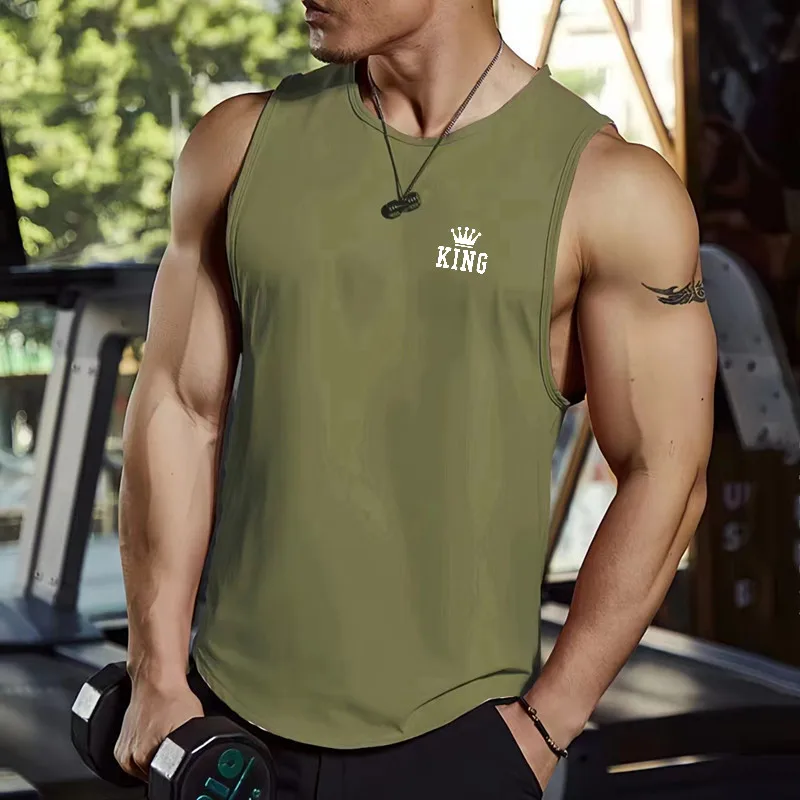 Funny  King Crown Pattern Men's Tank Top Fashion Gym T-shirt Summer Quick Dry Breathable Run Tees Daily Casual Sleeveless Vest